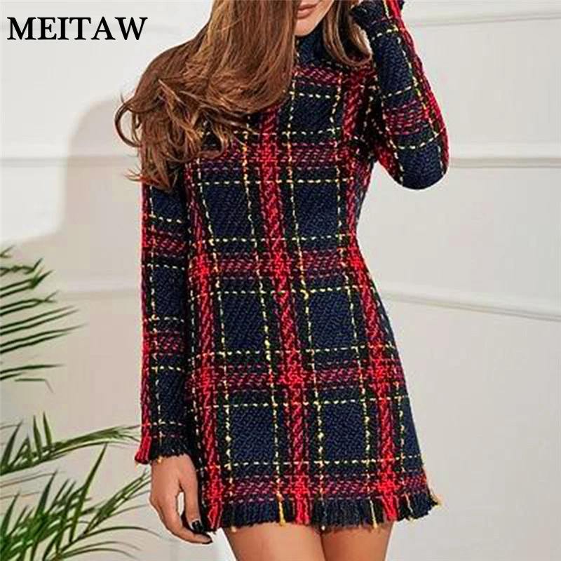 Женское клетчатое платье-свитер женское облегающее платье с высокой талией 2019