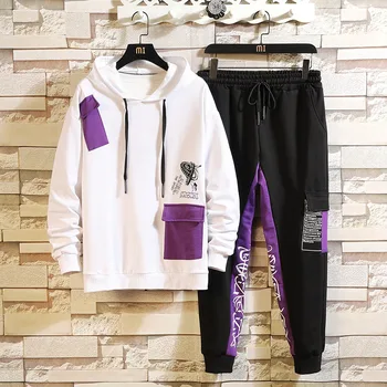 

HIP HOP Men's TrackSuit Sportswear Black Sets 2020 Spring Autumn Casual Two Piece Fashion Clothes Hoodies+Sweatpant Track Suit