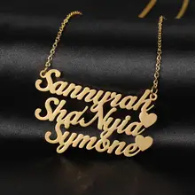 Personalized Three Names Necklace Customized Gold Stainless Steel Name Nameplate Charm Necklace Jewelry For Women Birthday Gifts