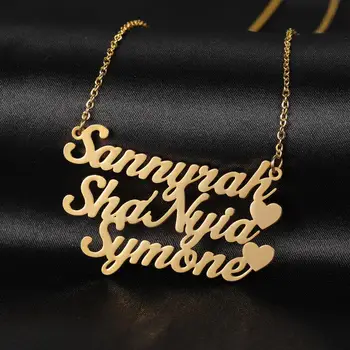 

Personalized Three Names Necklace Customized Gold Stainless Steel Name Nameplate Charm Necklace Jewelry For Women Birthday Gifts