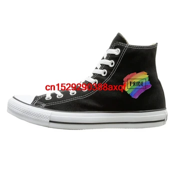 

Unisex Casual Shoes Boys and Girls Sports Shoes LGBT Pride Canvas Shoes High Top Casual Black Sneakers Unisex Style 124