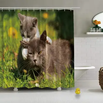 

Kitten Mother Cat ES Cat Hugs Photo Waterproof Shower Curtain for Hotel,79''L x 72''W