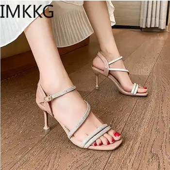 

Rhinestone Stiletto Lady Sexy Narrow Band Thin Heels Sandals Woman Ankle Strap Wedding Dress Shoes Open Toed high heel sandals