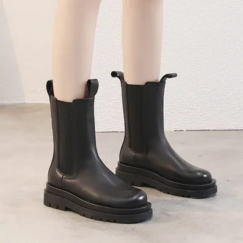 

boots Mona net red leather Martin boots women's British style smooth medium boots thick soles short boots women's Boots