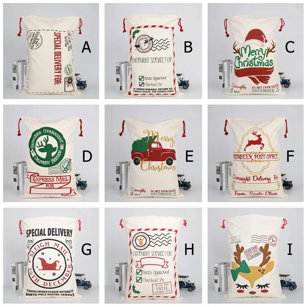 

2019 Large Canvas Bag Merry Christmas Santa Sacks Xmas Stocking Reindeer Gift Candy Storage Bag Christmas Decor closet organizer