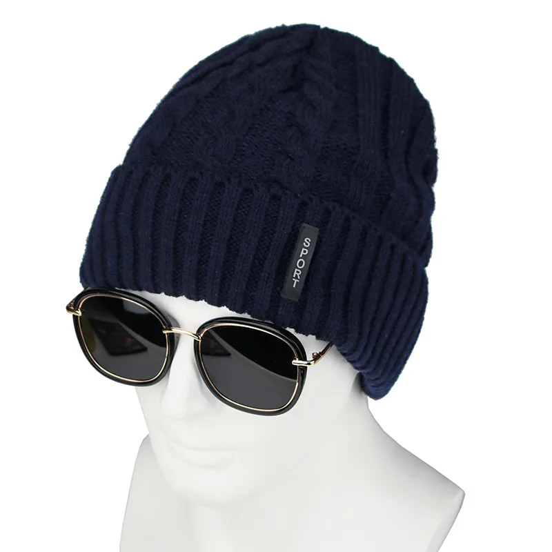 

Winter Fahion Acrylic Plus Velvet Cold Protection Knitted Hat Skullies&Beanies Men's Winter Hat Earmuffs Knit Warm Hat Man Cap