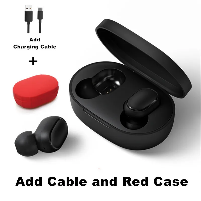 Оригинальные наушники Xiao mi AirDots Bluetooth 5,0 Youth Edition mi True беспроводные наушники-вкладыши Bluetooth 5,0 TWS Air Dots гарнитура - Цвет: Add Cable Red Case