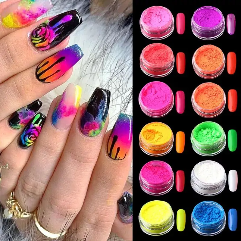 Neon Pigment Nail Powder Thermochromic Nail Glitter Gradient Glitter Iridescent Acrylic Powder 12colors/set for Art Decoration nail powder nail glitter nail pigment nail decoration nail decorations thermochromic pigment