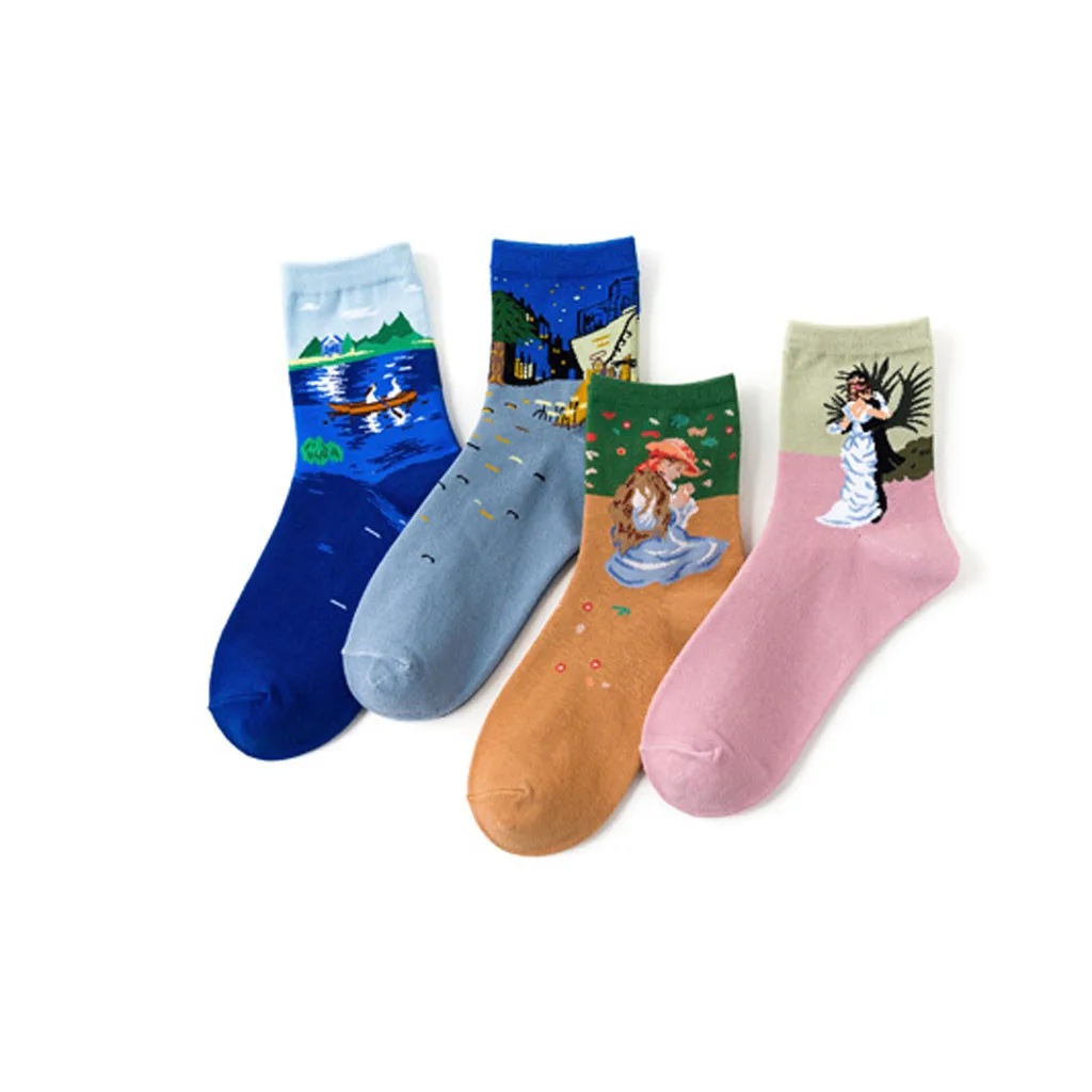 

1 Pair Autumn Winter Women Cotton Socks Art Funny Literature Paintings Creative Funny Cartoon Breathable Socks Couple socks #3