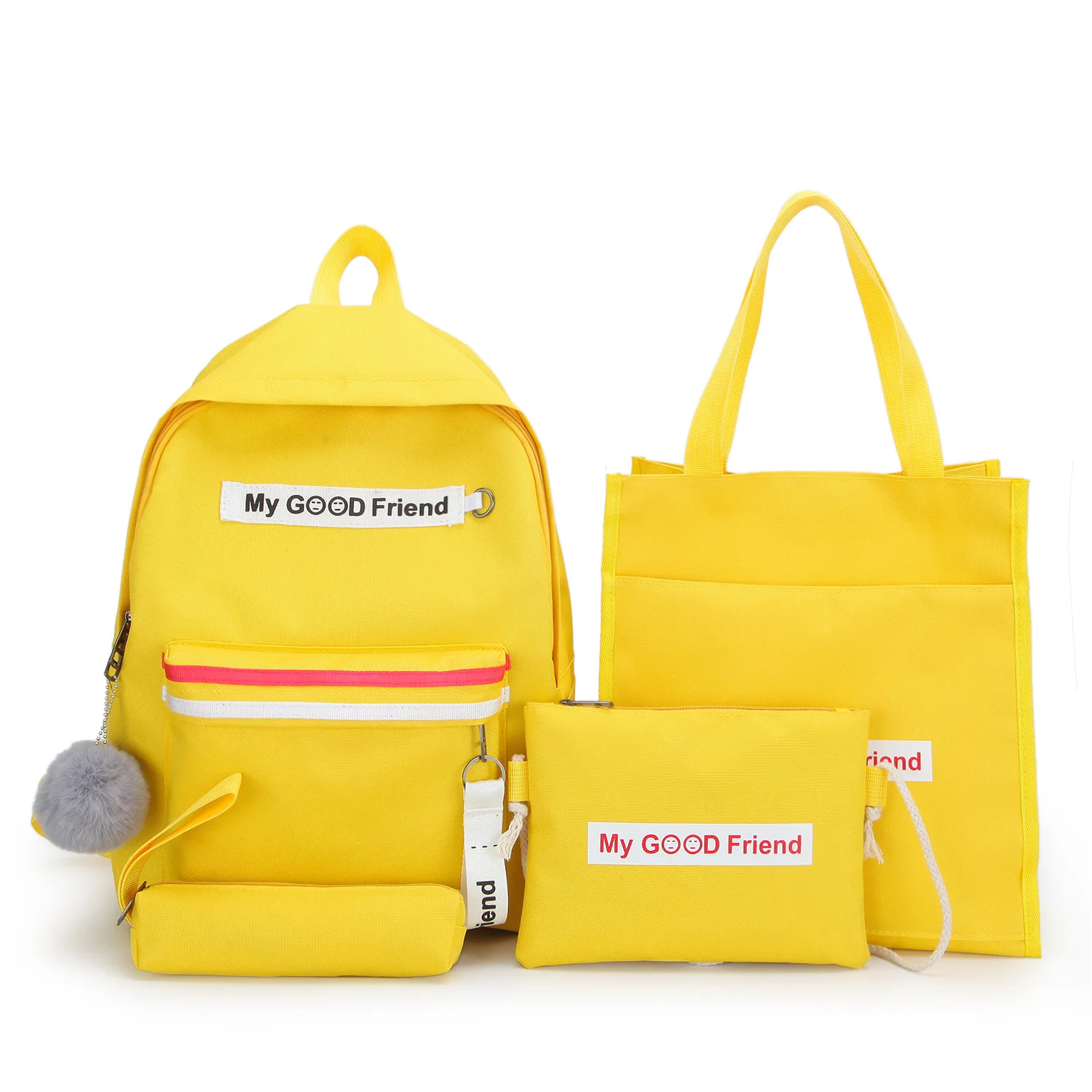 

Ougger School Backpacks for Teens Female Travel Bag Big Yellow Canvas Simple Preppy Style Four Piece Set with Letter for Outdoor