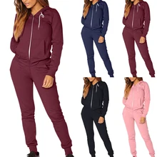 Vertvie Women Athletic Tracksuit Winter Warm Running Set Zipper Jogging Sportswear For Female Hooded Sweat Suit Casual Loose