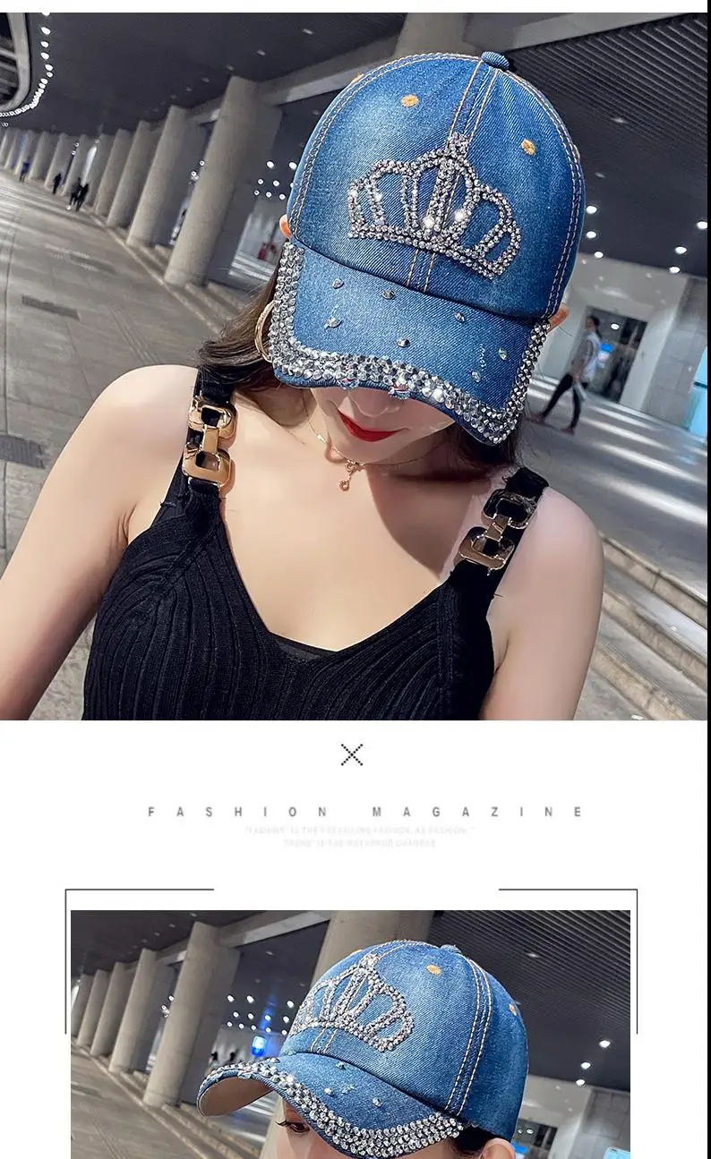 COOK Mode Kappe Frauen Frühling Sommer Hüte Für Frauen Cowboy Hut Glänzende Baseball Kappe Einstellbare Sonnenhut Sonnenschirm Denim Tuch Heißer – Detail 1