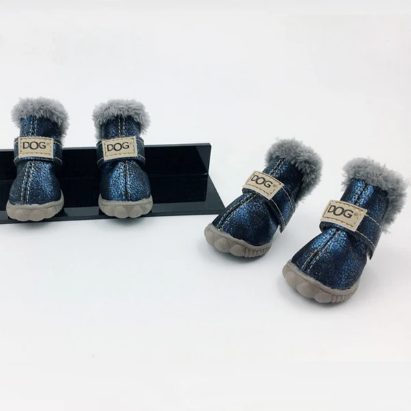 4 шт./компл. мода собаки зимние ботинки кожаные ботинки собаки Водонепроницаемый Нескользящие Спорт на открытом воздухе из искусственной кожи обувь для чихуахуа - Цвет: Fluorescent Blue