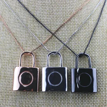 

16inch 10str/lot Fashion lock shape charm necklace,multi color cubic zircon micro pave component,diy necklace jewelry wholesale