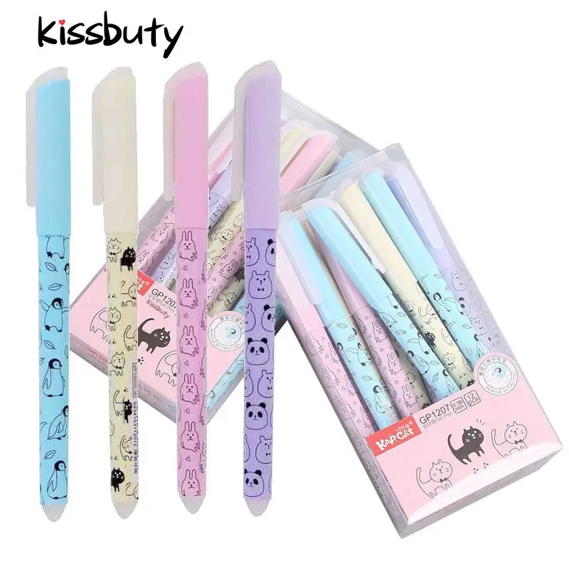 Cute Cat Erasable Pen 0.38mm Washable Handle Magical Eraser Gel Pen Blue Ink Erasable Refills