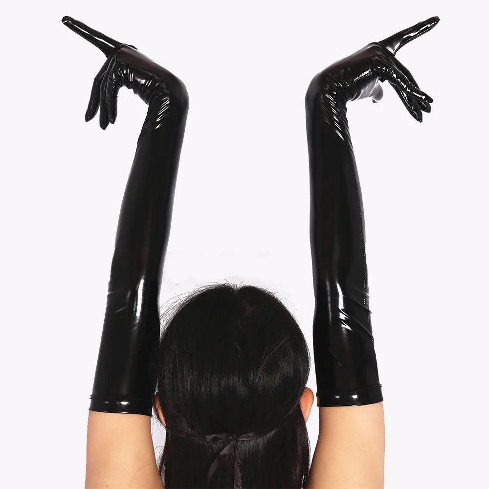 black(PVC) Сексуальные Длинные латексные перчатки из искусственной кожи, женские перчатки из ПВХ в стиле панк, перчатки в стиле хип-хоп, джаз, варежки для ночного клуба, одежда для сцены, костюмы для косплея, аксессуары - Цвет: black(PVC)