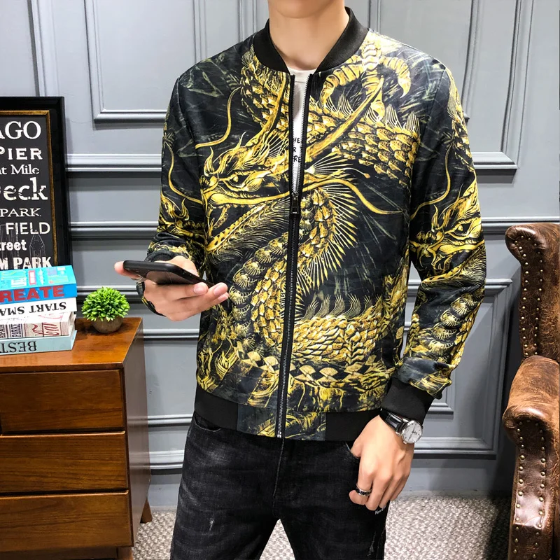 Мужская винтажная куртка-бомбер в китайском стиле уличная одежда с принтом