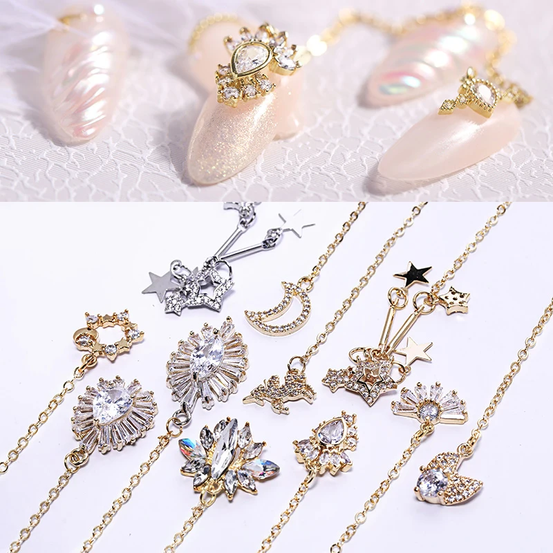 

1 Pcs Nail Alloy Drill Chains Nail Rhinestones Mixed Shape Ornament Bling Rhinestone 3D Nail Art Decoration 11 Patterns