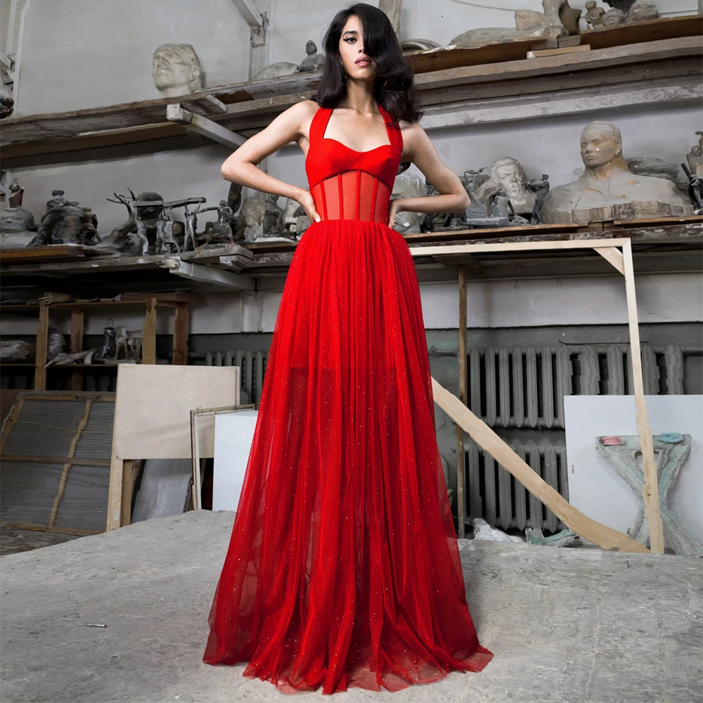 New Arrival 2020 Fashion Maxi Halter Dresses Lace Women Sexy Dress Night Elegant See-through Red Wedding | Женская одежда