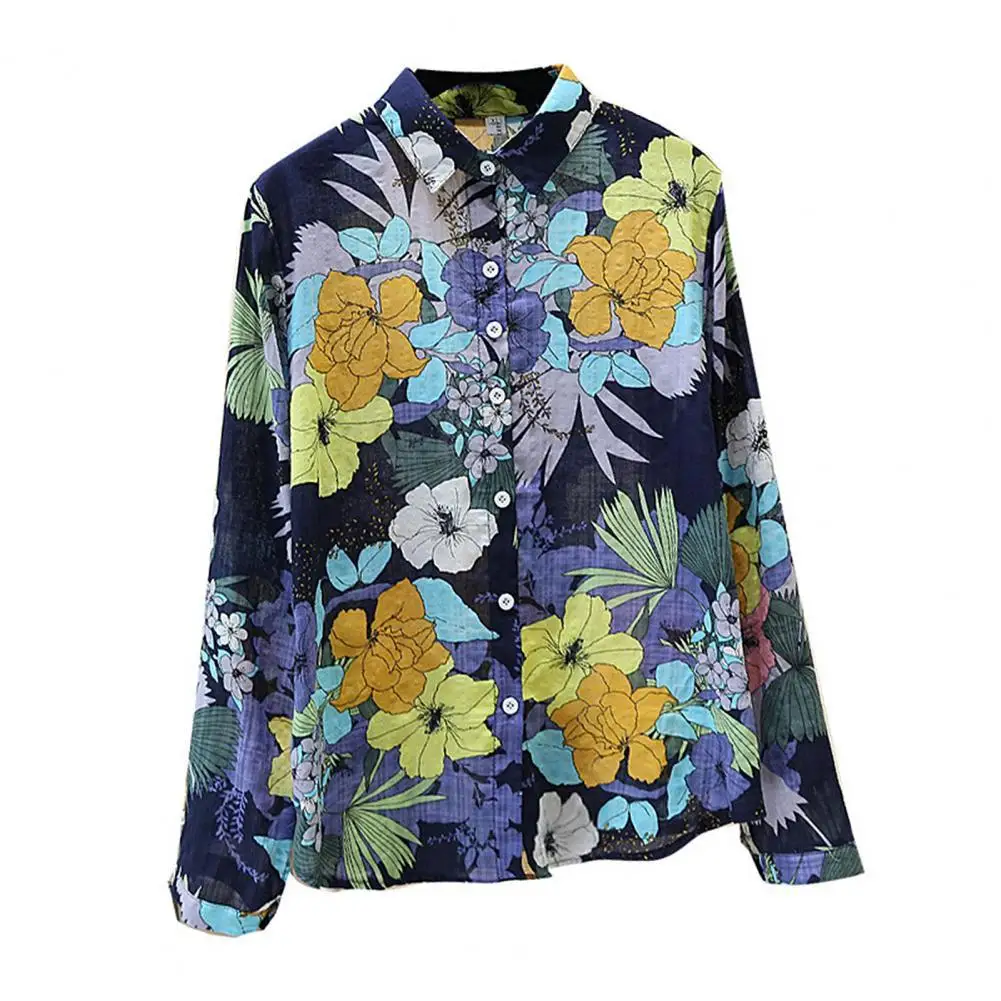 Womens Tops and Blouses Spring Floral Print Blouse Long Sleeve Turn Down Collar Office Shirt Blusas Plus Size 1
