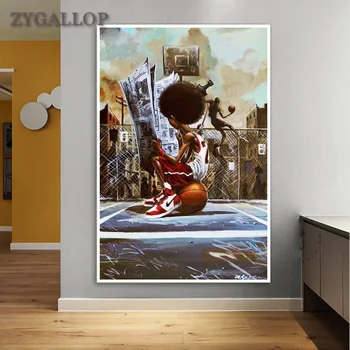 

Street Art Posters and Prints Boy On Basketball Court Canvas Painting Inspirational Wall Pictures for Bedroom Decor Child's Gift