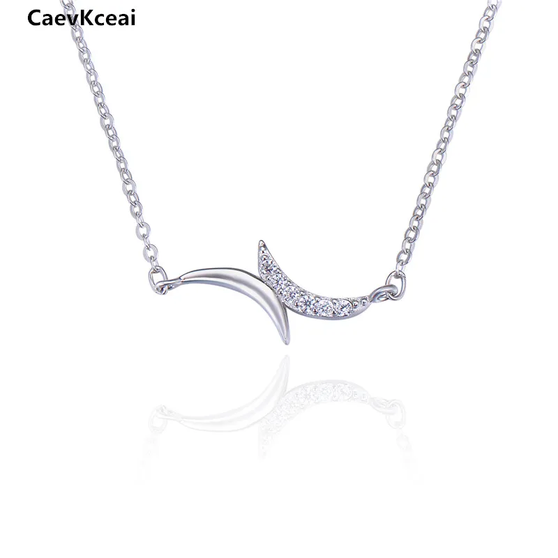 CaevKceai, Новое поступление, модное Настоящее 925 пробы, серебро, двойная луна, сказки, цепь, соединительное звено подвеска, ожерелья для женщин, хорошее ювелирное изделие