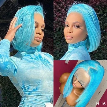 

Deep Parting 180% Transparent Lace Front Human Hair Wig 613 Blonde 13X6 Short Bob Wig For Black Women Yellow Brazilian Remy Blue