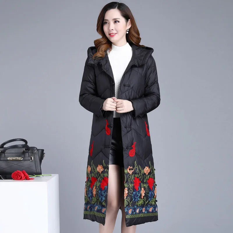 

Printed Fashion Warm Cotton Coat 2019 Winter New Style Korean-style Long Sleeve Hooded Middle-aged Women's Elegant Cotton-padded