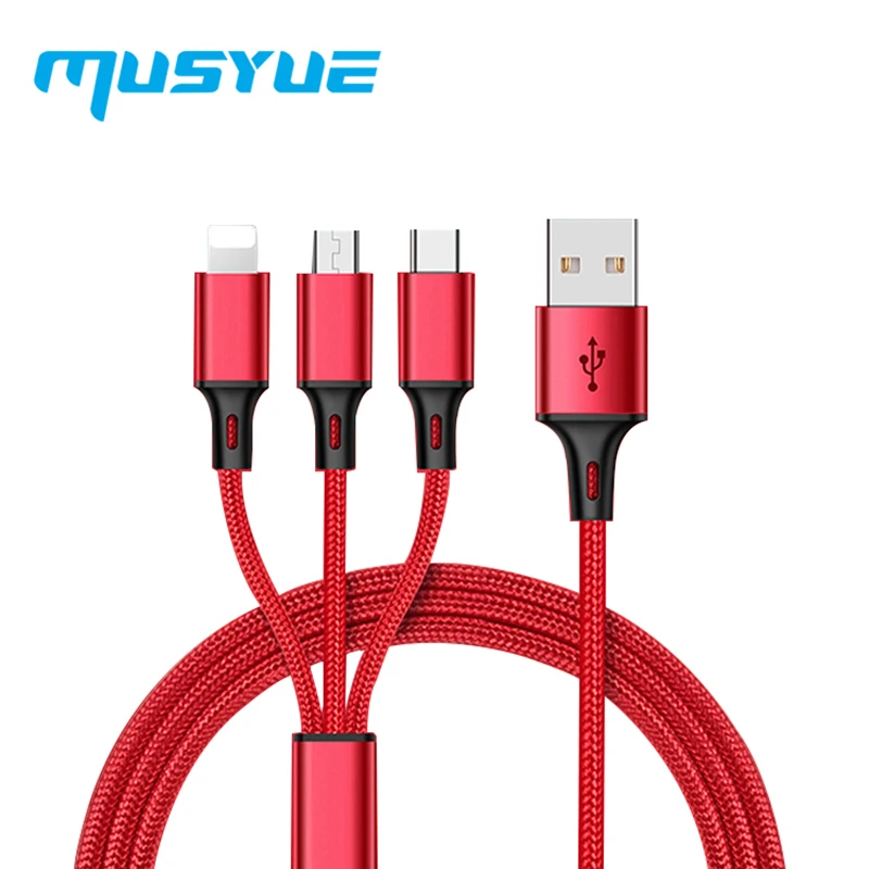

Musyue 3 In 1 USB Cable for iPhone Samsung Huawei Xiaomi USB Type C Cable Micro USB Cable 3A Phone Cable For iPhone 7 8 Plus XR