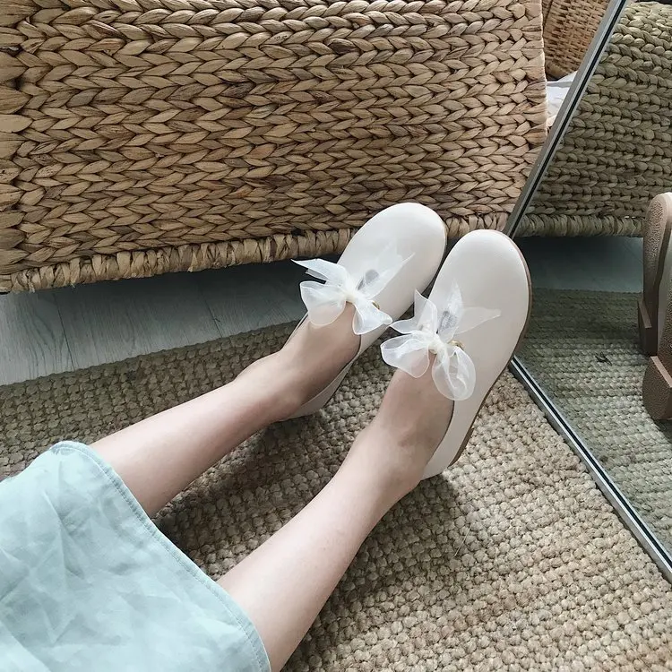 

Korean-style round-Toe Flat Keel Thin Shoes Women's Summer 2019 New Style Bow Ladies' Shoes Flat Heel Retro Grandma Mary Jane Sh