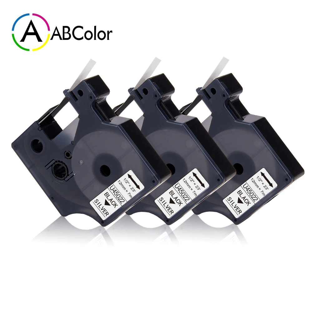 

3PK 45022 Label Tape Compatible For Dymo D1 45022 Label Cassette 12MM Black on Sliver Labels For Dymo LabelManager Label Maker