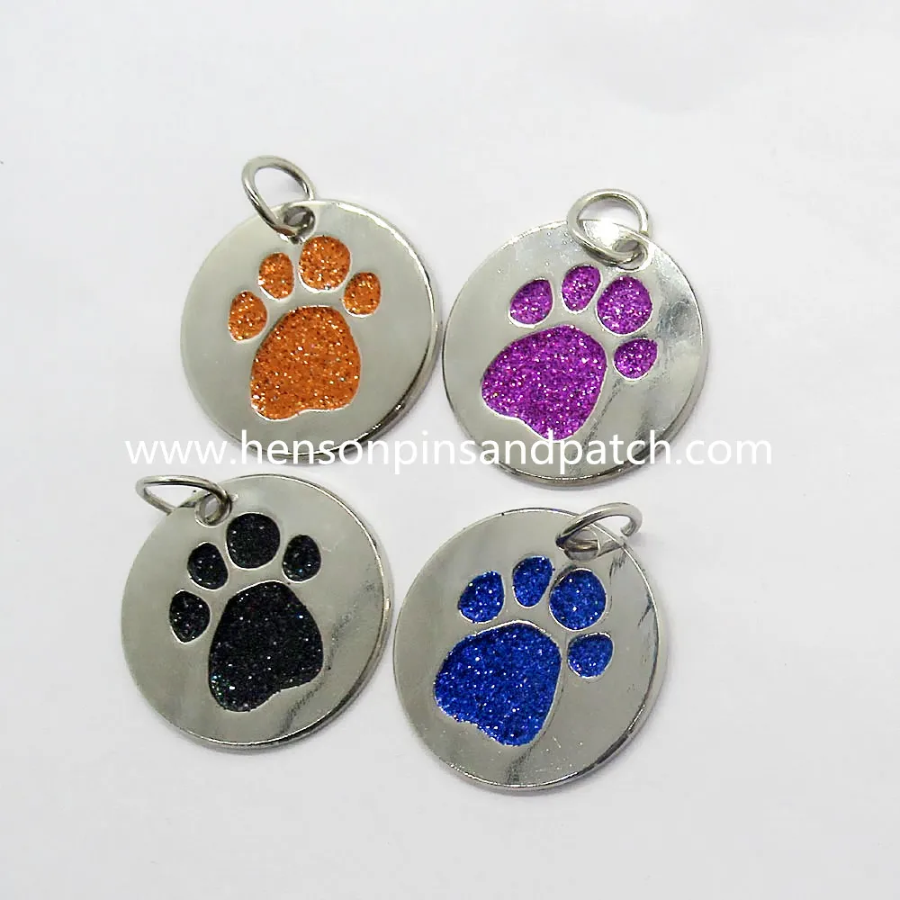

1.1inch retail and stock iron glitter dog footprint metalglitter keychains