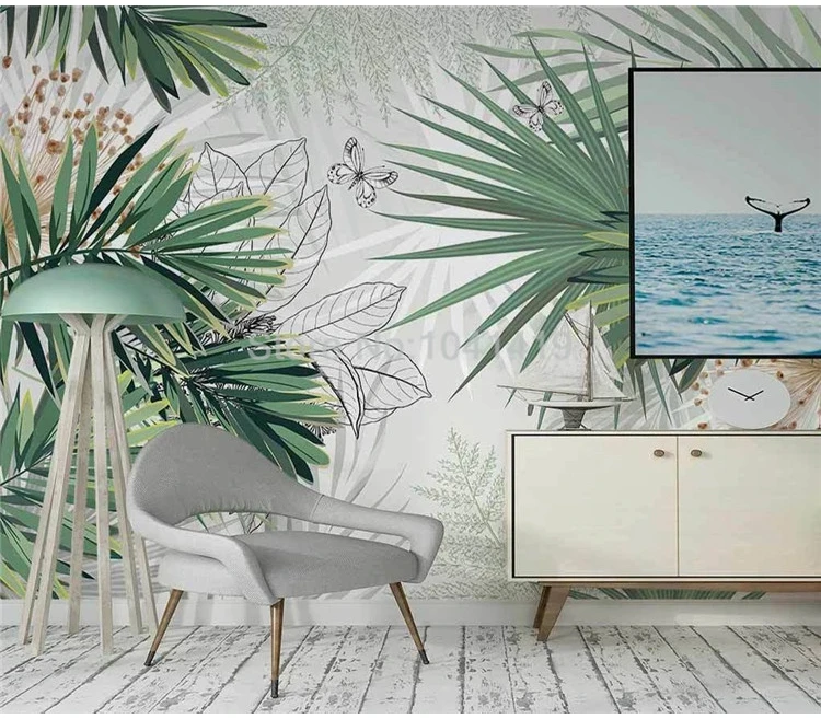 Custom 3D Wall Mural Modern Hand Painted Tropical Plants Rainforest Palm Leaves Photo Wallpaper Living Room Bedroom Decor Fresco