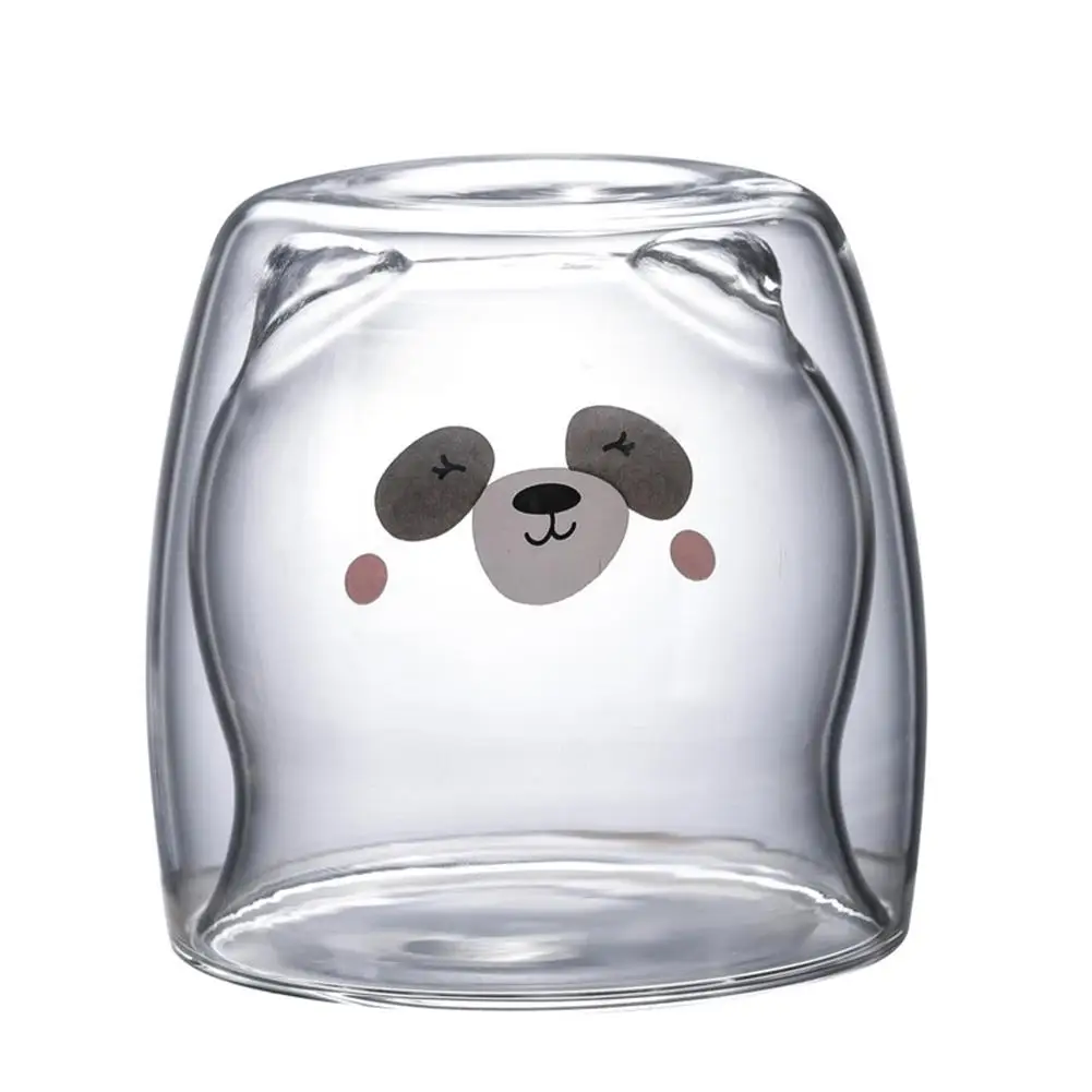 3D 2-tier Lovely Panda Bear Innovative Beer Glasses Heat-resistant Double Wall Coffee Cup Morning Milk Glass Coffee Juice Glass - Цвет: B