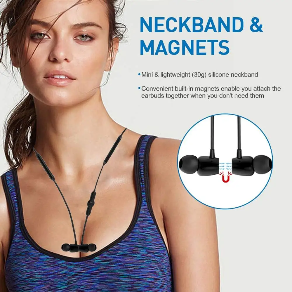 Magnetic Wireless Bluetooth Earphone Stereo Sports Waterproof Earbuds Wireless in ear Headset with Mic For IPhone Huawei Samsung