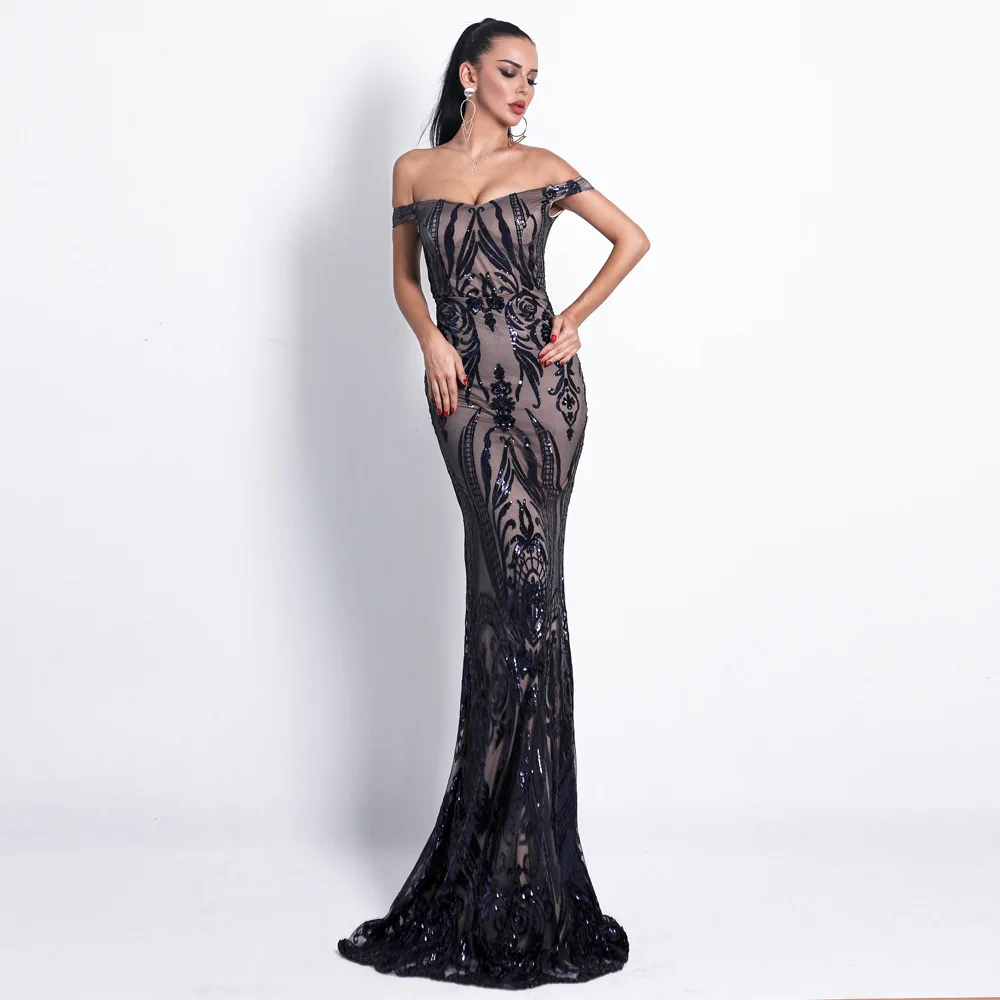 2019 Women Dress Sexy Bra Off Shoulder Dresses Female Backless Sequin Elegant Maxi Party Reflective Dress Vestdios (9)