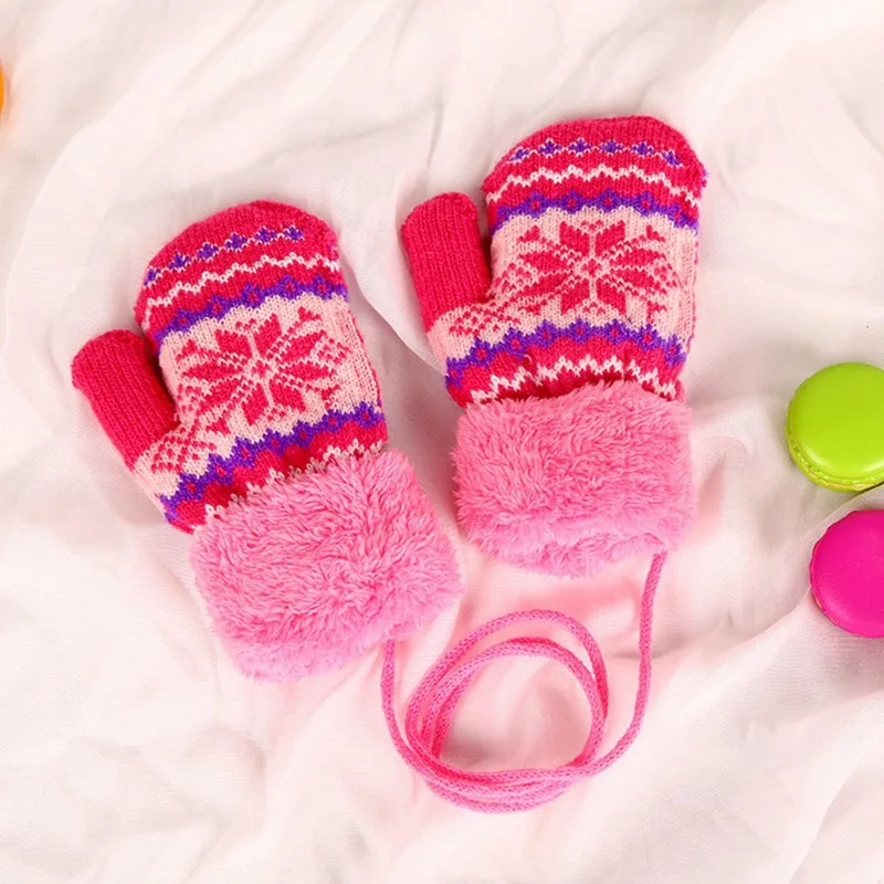 1 пара, зимние вязаные перчатки для маленьких мальчиков и девочек, теплые веревочные митенки для пальцев, детские перчатки для малышей - Цвет: RD