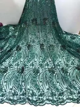

Hot sale Nigeria African Wedding Dress GREEN Pearls Sequin Lace French Embroidery Tulle Fabric Heavy Handmade Beaded Lace Fabric