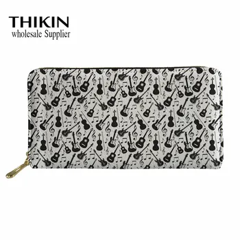 

THIKIN Cartoon Guitar Music Note Pattern Women Wallet with Zipper Money Bag Ladies Clutch Holder Cash Purse Custom Images