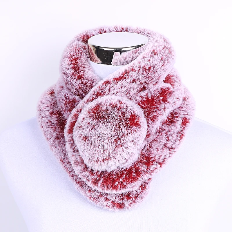 Puimentiua Rabbit Fur Scarf For Women Winter Brand Luxury Knitted Female Real Fur Scarf Collar Warm Neck Color Pompoms New