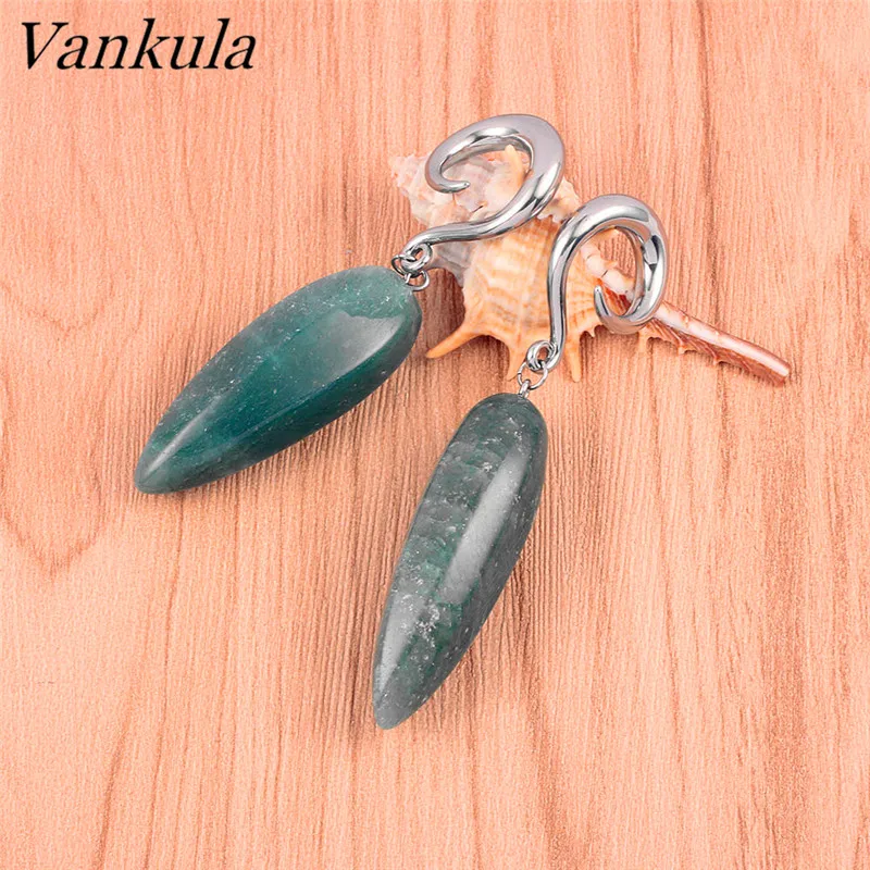 Vankula 2 шт. 316L Нержавеющая сталь затычка для ушей туннели темно-зеленый тела пирсинг, ушные измерительные приборы с ножными креплениями Натуральный камень ухо весов