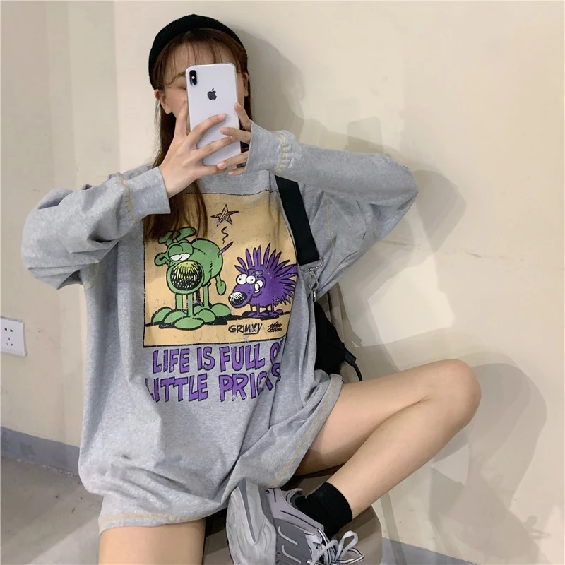 

Korean hipster Harajuku style Women's Clothing fashion brand full sleeve print loose hip hop tops casual pullovers Sweatshirts