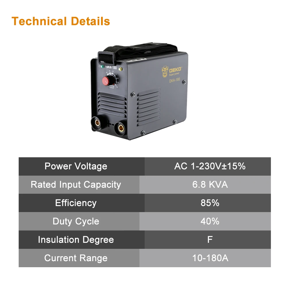 DEKO DKA-180Y 180A 6.8KVA IP21S дуга инвертора Электрический сварочный аппарат MMA сварочный аппарат для сварки рабочих и электрических работ