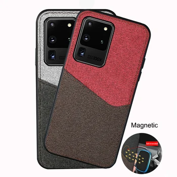 

Canvas stitch Magnetic case For Samsung Galaxy s20 ultra s20+ plus with card slot cloth fabric cover full protective shockproof