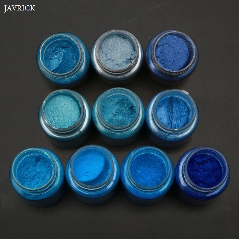 10 Colors Sea Blue Mica Powder Pearl Pigment Epoxy Resin Colorant Cosmetic Grade Make up Soap Making Pearl Color Dye Kit 124A
