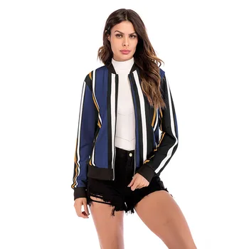 

2019 New Autumn Vertical Stripes Zippers Jacket Women Long Sleeve Bomber Jackets Famale Short Biker Jackets Coat Outwear