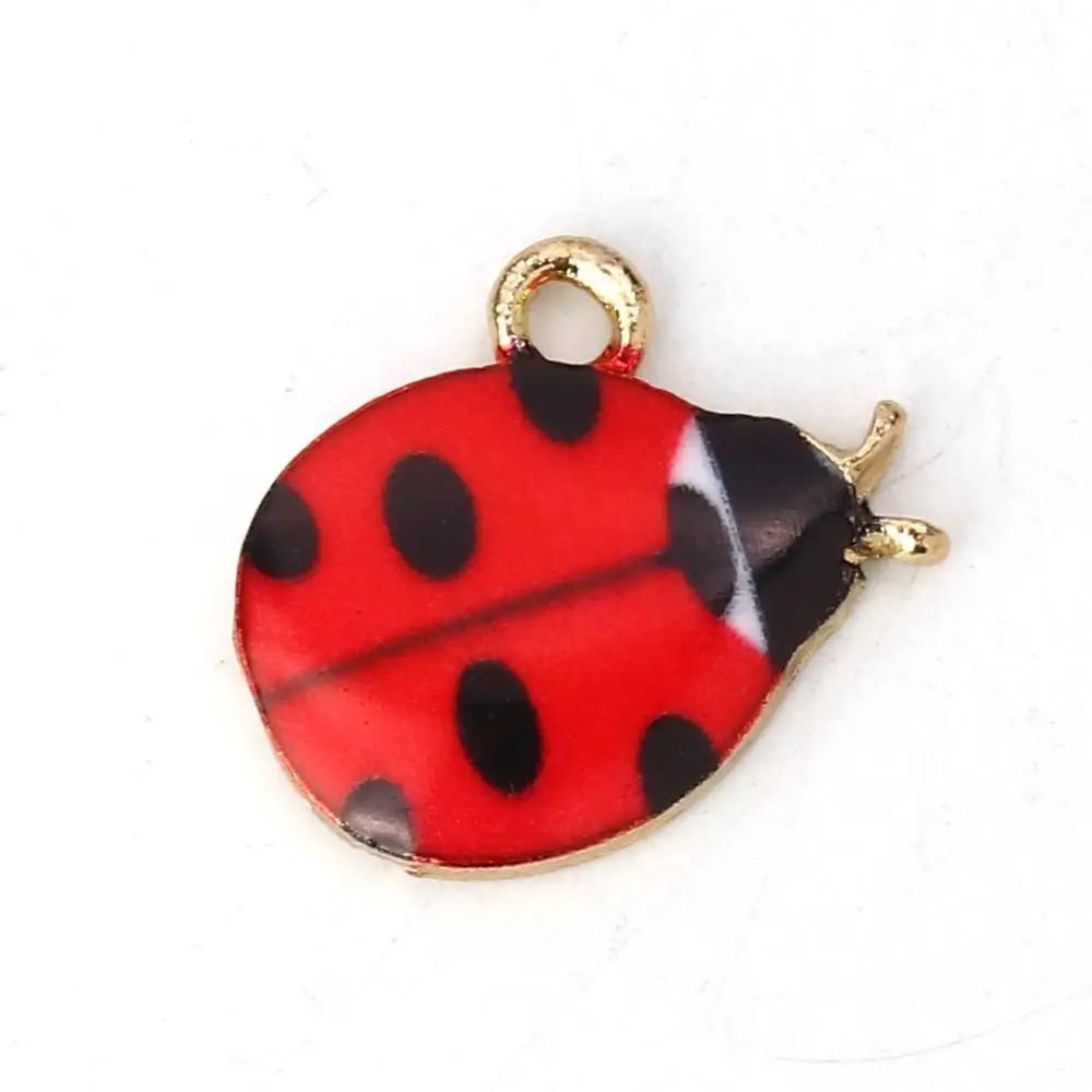 

Doreen Box Fashion Zinc Based Alloy Pendant Charms Ladybug Bee Animal Gold Black & Red Enamel Jewelry DIY Findings, 2 PCs