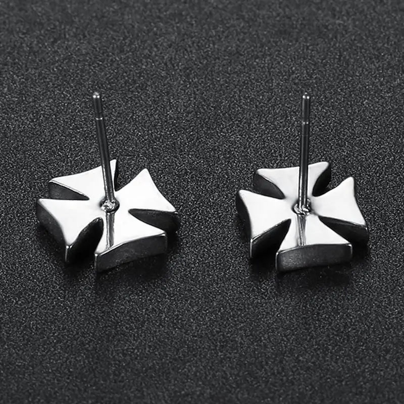 Drop Shipping Punk 316L Stainless Steel Knights Templar Iron Cross Stud Earrings 2