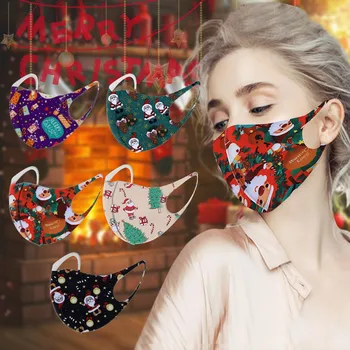 

5PCS Christmas Cloth Mask Print sun Protection Is Not A Disposable Washable Reuseable Mouth Caps Protective Mouth Face Shield