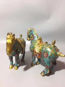 

Chinese Pure Bronze Cloisonne Carved A Pair Warhorses, Zodiac Horse, Steeds Animal Sculptures Household Decoration
